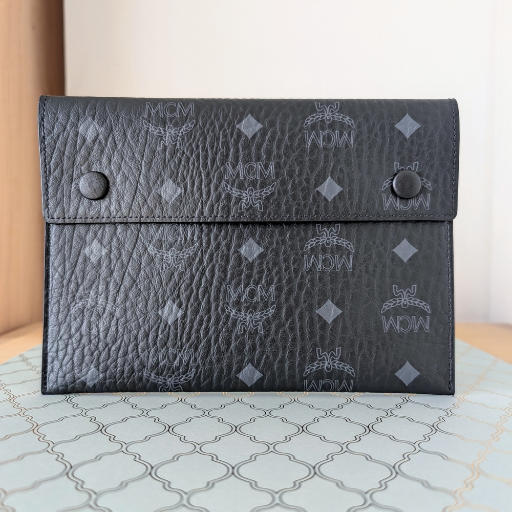 MCM Black Leather Snap Pouch